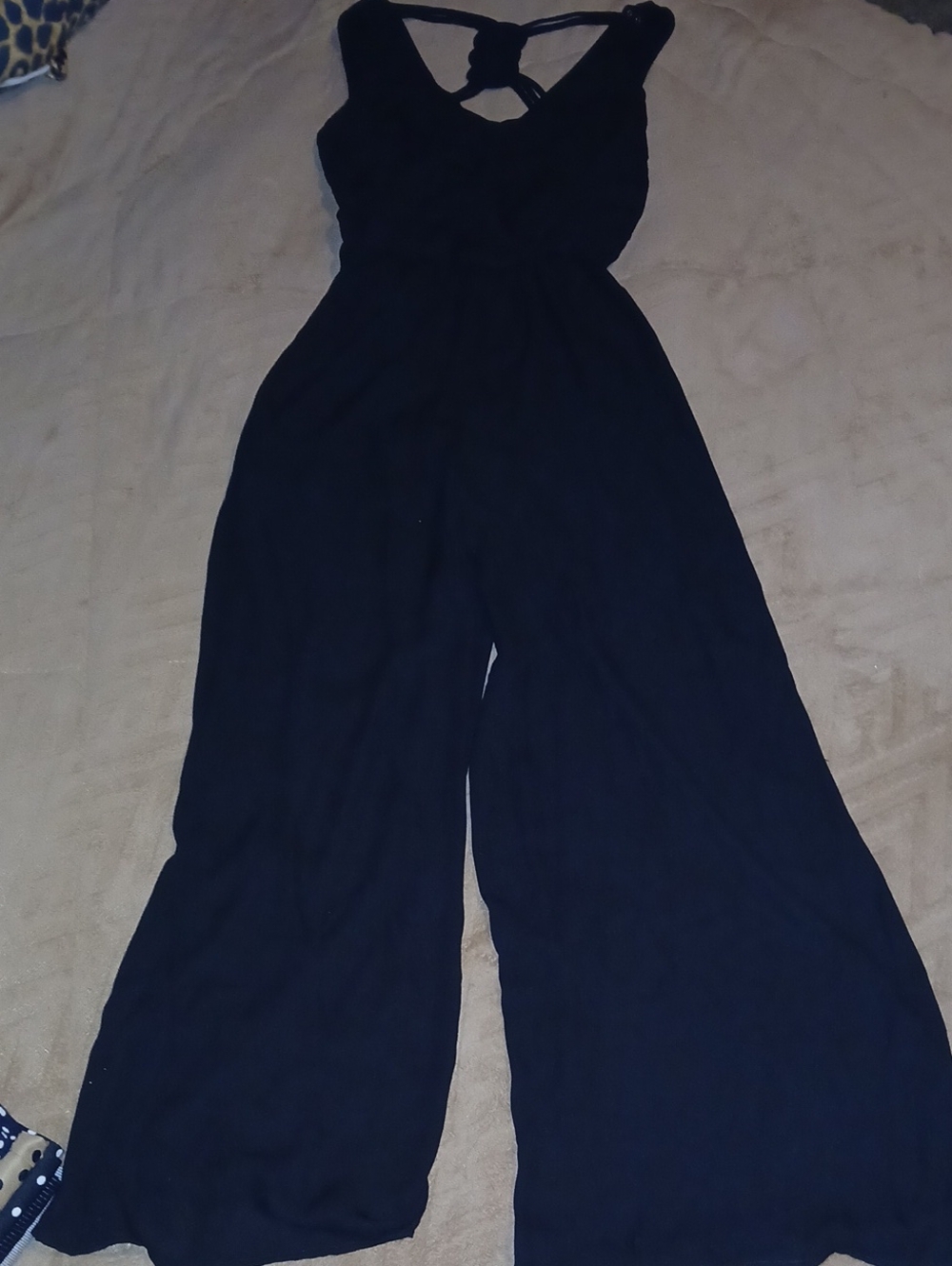 Lovetree Wide-Leg Black Jumpsuit with Twist Back Detail Sz: M